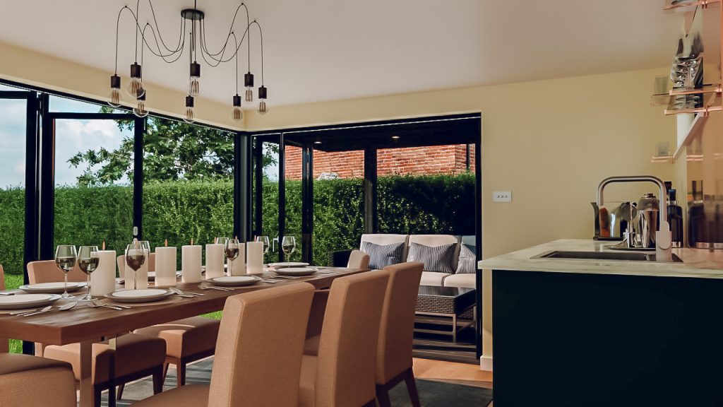 A garden entertainment room can be comfortably used in every season